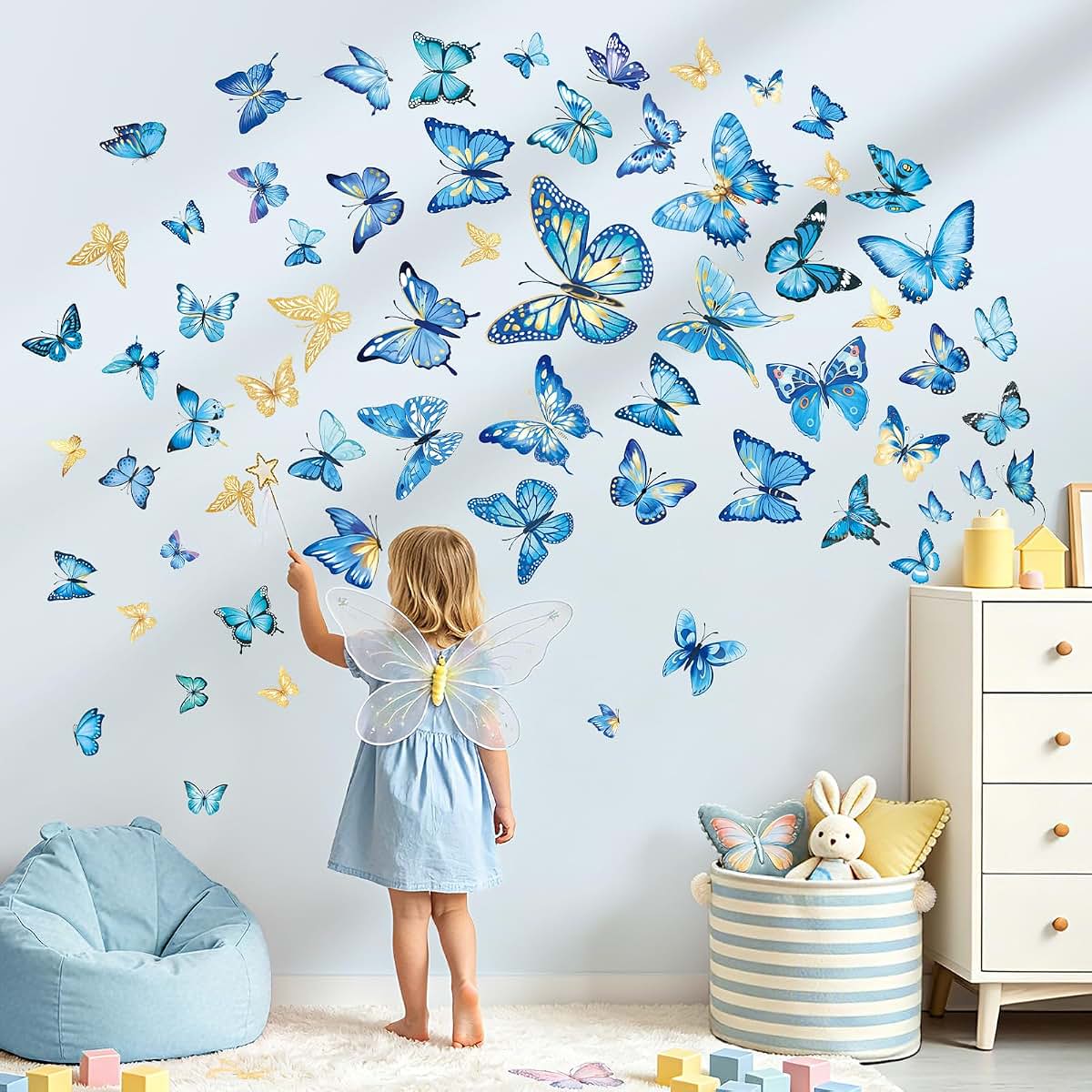 wondever Blue Gold Butterfly Wall Decals Butterflies Wall Stickers