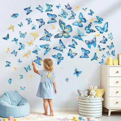 wondever Blue Gold Butterfly Wall Decals Butterflies Wall Stickers