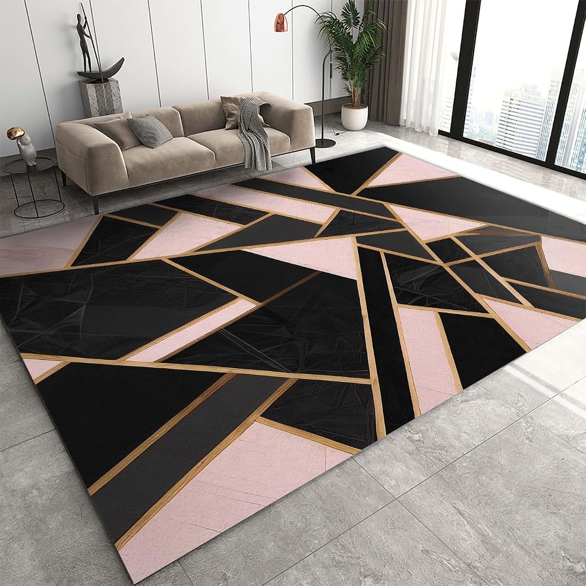 Timoilu Nordic Light Luxury Area Rug - 4x5 Geometric Low Pile