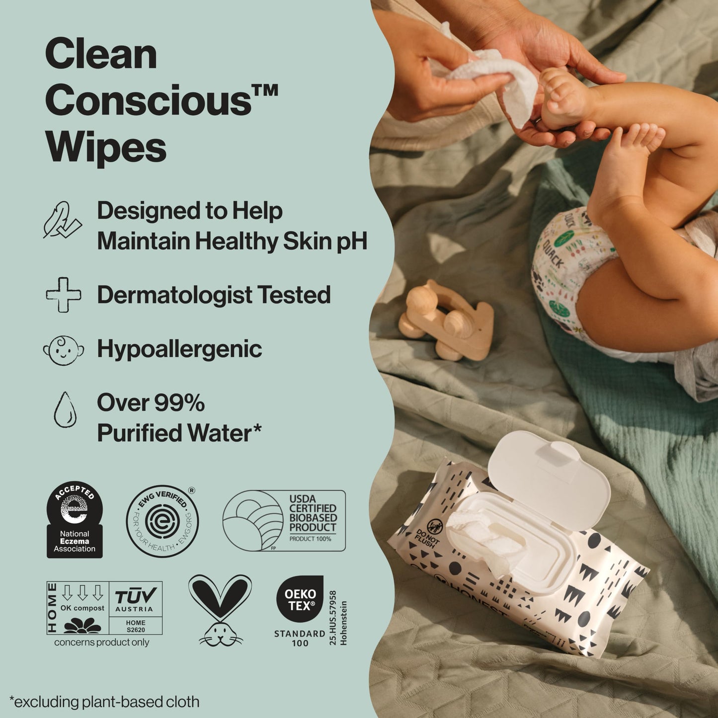 The Honest Company Baby Wipes for Sensitive Skin, Hypoallergenic, Fragrance-Free, Multi-Use, Pattern Play Design, 720 Count (10 Packs of 72)