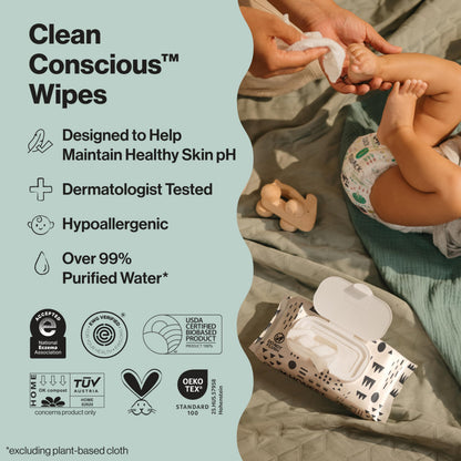 The Honest Company Baby Wipes for Sensitive Skin, Hypoallergenic, Fragrance-Free, Multi-Use, Pattern Play Design, 720 Count (10 Packs of 72)