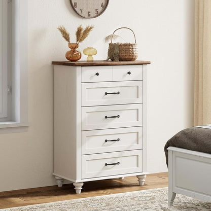 WAMPAT 5-Drawer Mid Century Modern Kids Dresser, Off White