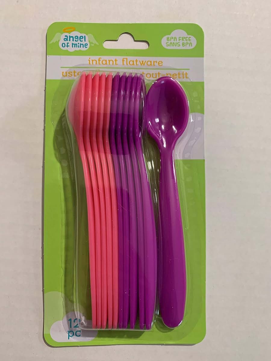 Angel Of Mine Infant Flatware In Pink And Purple