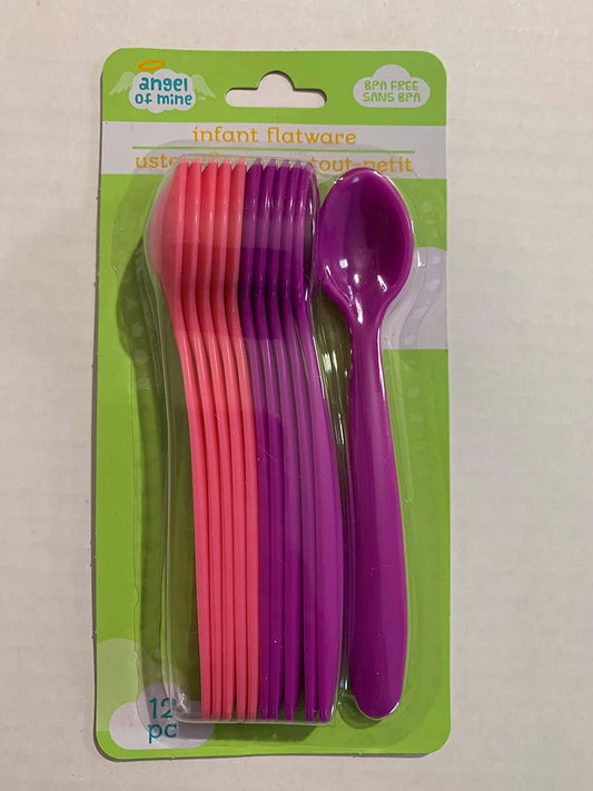Angel Of Mine Infant Flatware In Pink And Purple