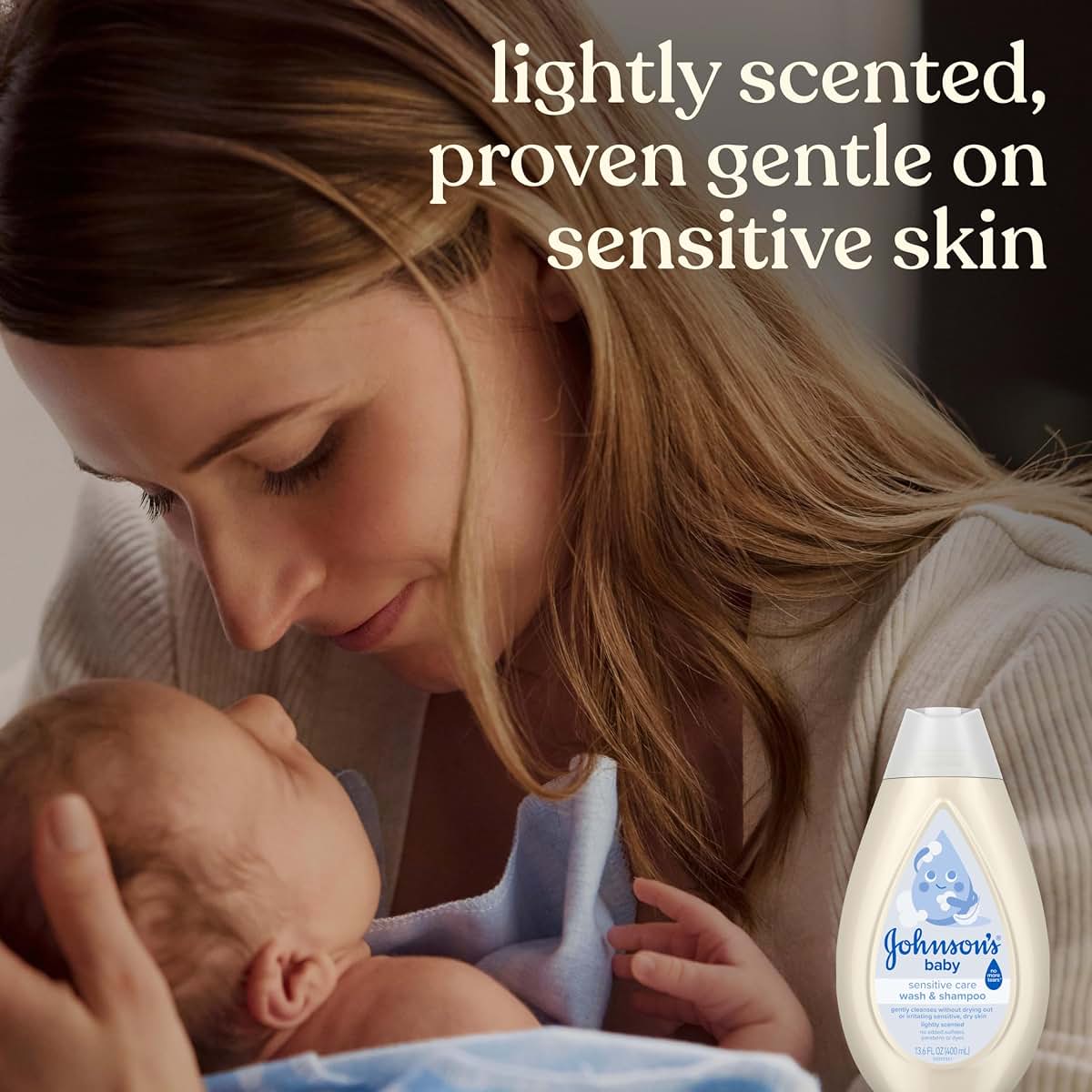 Johnson's Baby Sensitive Care Baby Wash & Shampoo, 13.6 fl oz, 2-in-1 Daily Moisturizing Cleanser