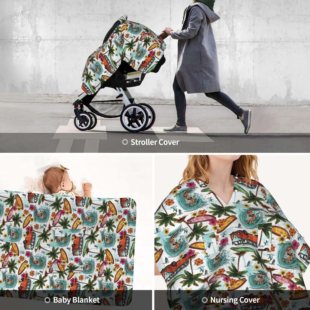 UVWXYZABC Hawaiian Surfer Baby Car Seat Canopy Cover, Nursing Cover for Newborn, Western Baby Stuff Stroller Cover for