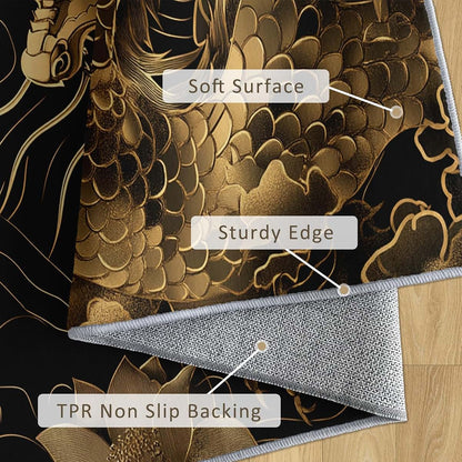 SZLYZM Dragon Rug for Nursery - Japanese Dragon Area Rug 4x5, Chinese Home Decor, Black Gold Rome Decor & Gifts