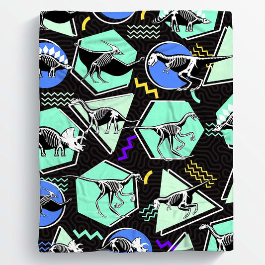 MYSTCOVER 80s Vintage Animal Retro Neon Dinosaurs Skeletons Baby Blanket Gifts for Boys Girls,Dinosaur Decor Plush Soft