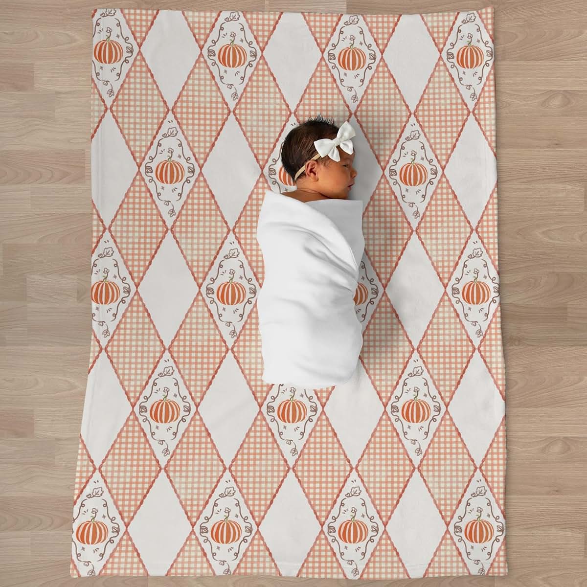 Selgkds Fall Pumpkins Bows Gingham Baby Blanket 50x60 Inch Flannel Fleece