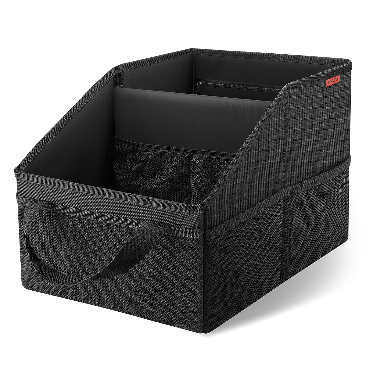 INFIVITA Car Organizer With 2 Compartments And 9 Mesh Pockets
