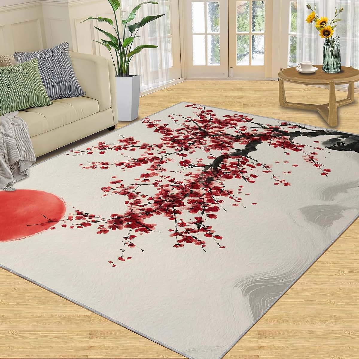 Hygiuid 4x5 Scarlet Sun Cherry Bloom Area Rug, Rectangular Low-Pile Carpet (photo 2)