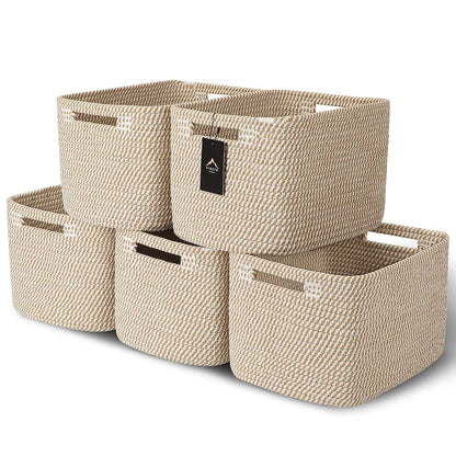 Vireth Haus 5 Pack Storage Baskets For Organizing Khaki
