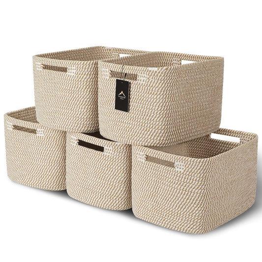 Vireth Haus 5 Pack Storage Baskets For Organizing Khaki