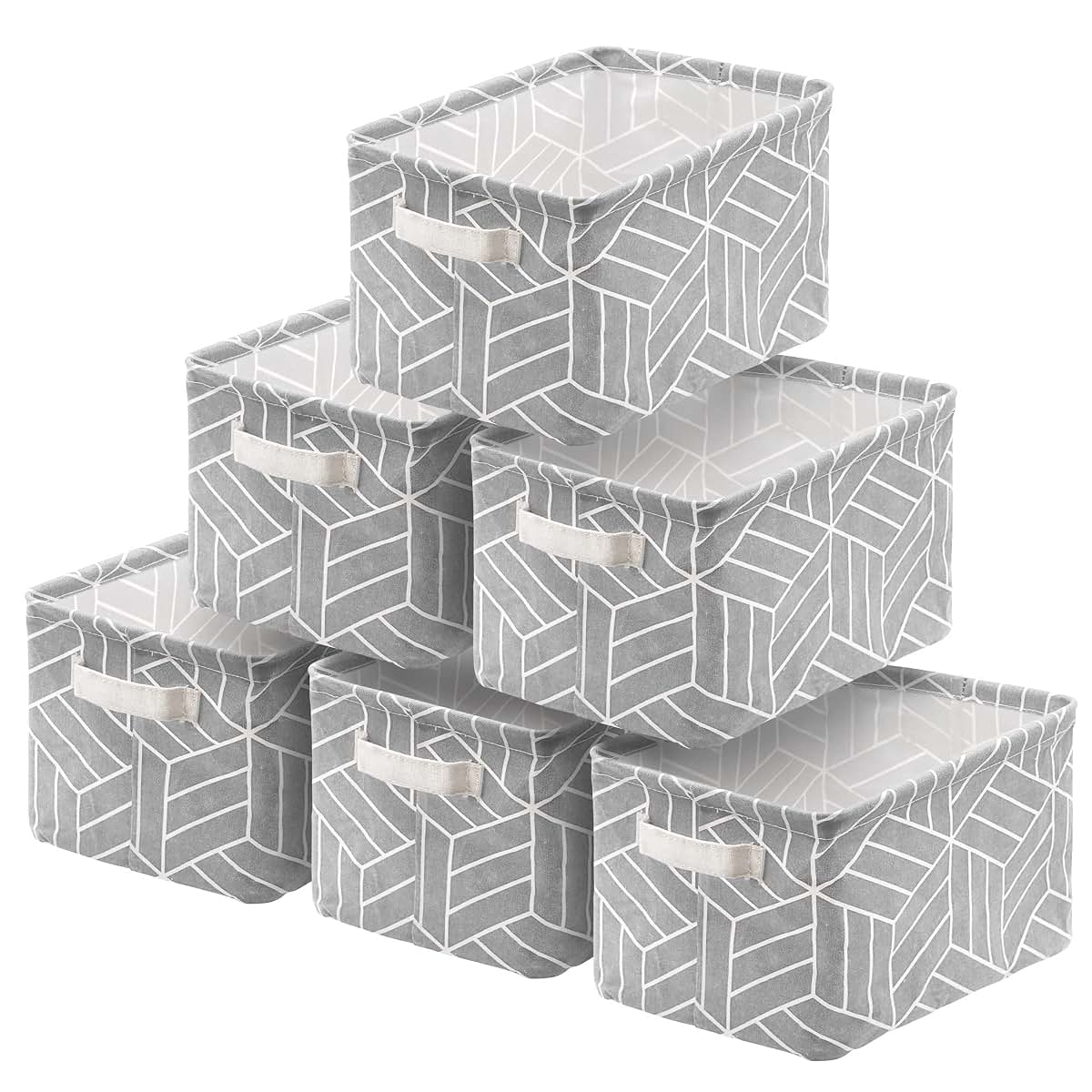 CROWNED 6 Pcs Storage Basket Foldable Cube Fabric Bins Square Mini Box Receive Organizer Rectangle Canvas with Handles