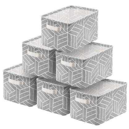 CROWNED 6 Pcs Storage Basket Foldable Cube Fabric Bins Square Mini Box Receive Organizer Rectangle Canvas with Handles