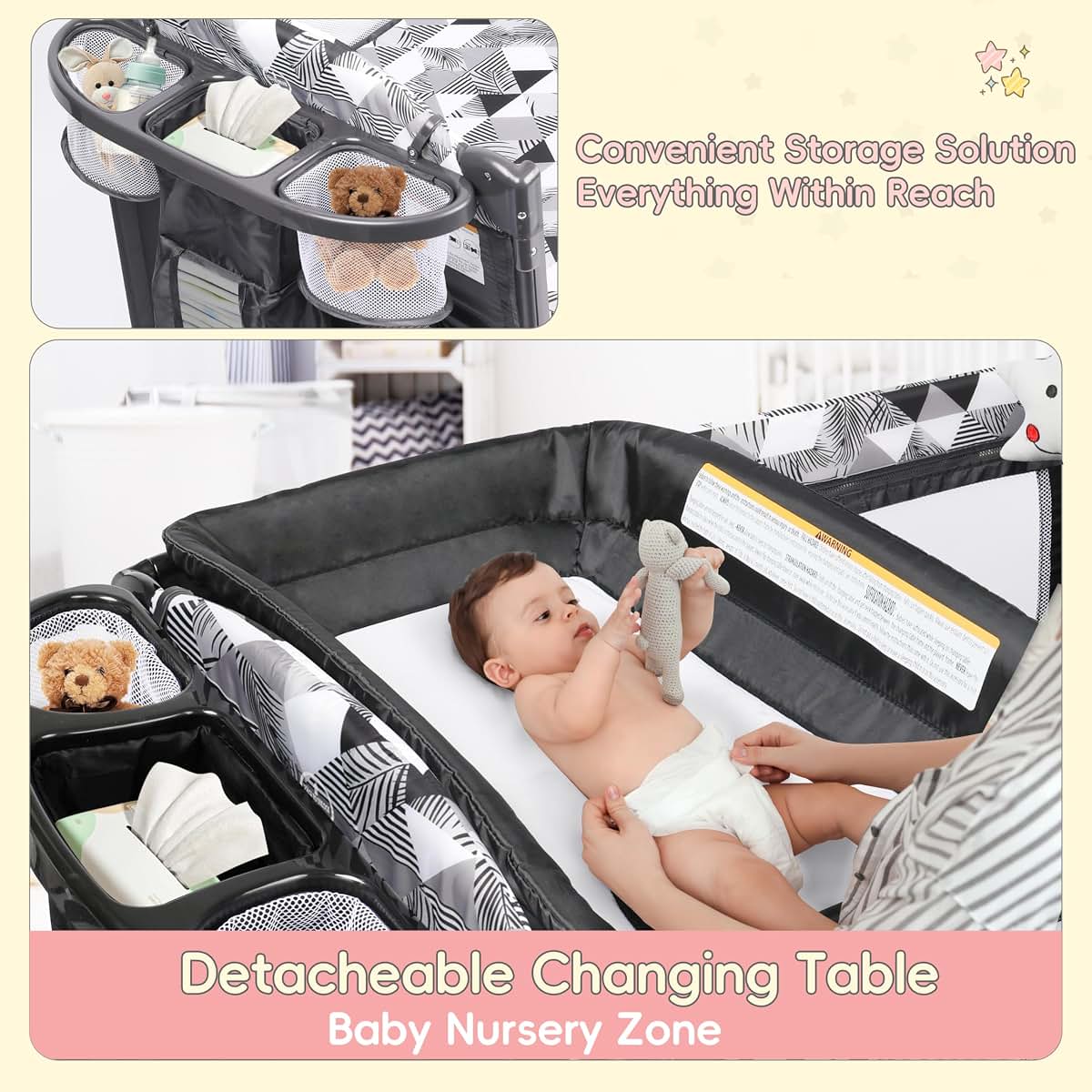 Xilingol 5-in-1 Baby Bassinet Bedside Sleeper with Changing Table and Carry Bag