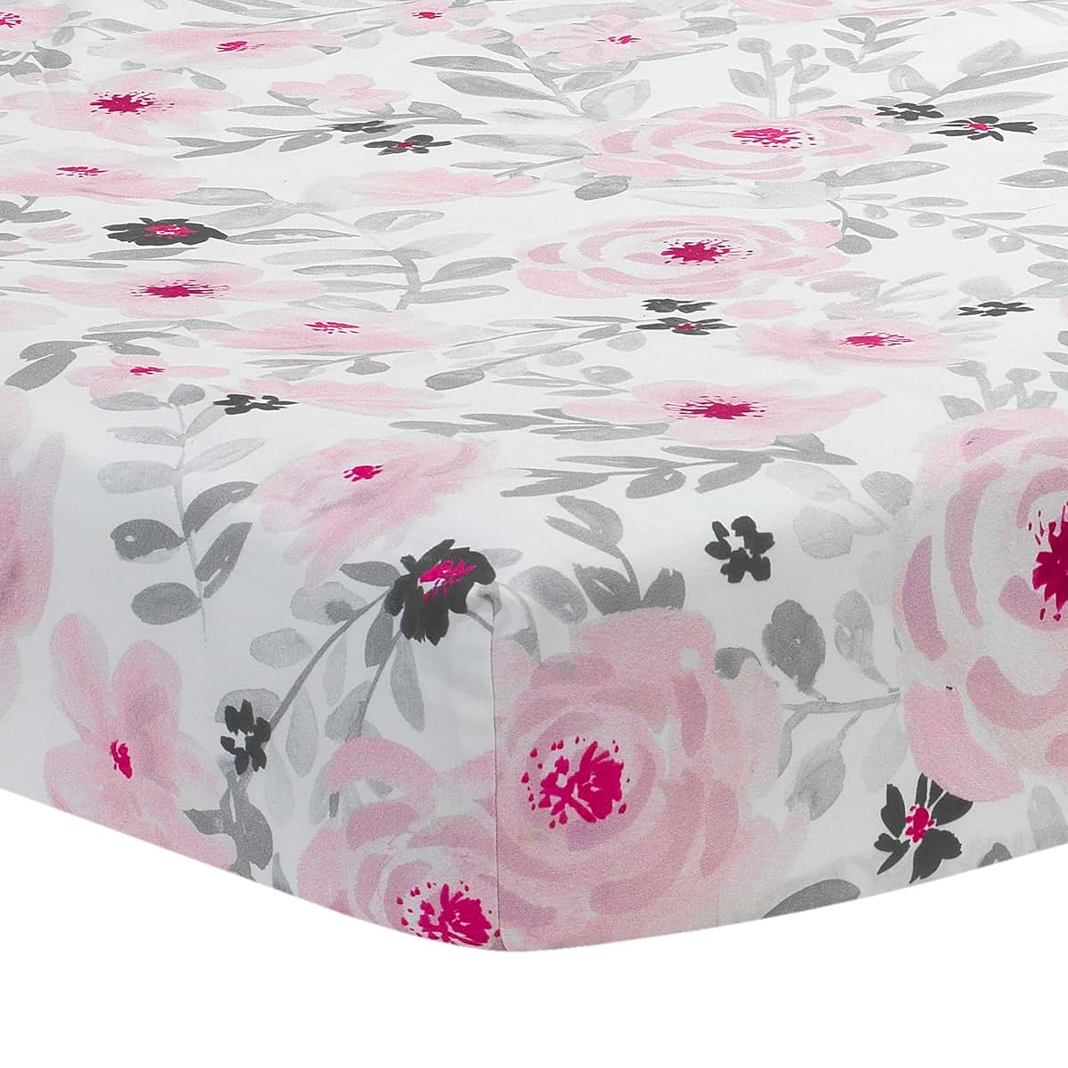 Bedtime Originals Blossom Pink and Gray Watercolor Floral Crib Sheet