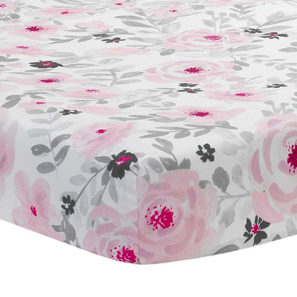 Bedtime Originals Blossom Pink and Gray Watercolor Floral Crib Sheet