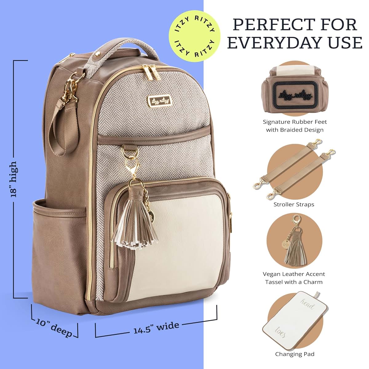 Itzy Ritzy Boss Plus Diaper Bag Backpack In Vanilla Latte With 19 Pockets