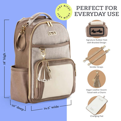 Itzy Ritzy Boss Plus Diaper Bag Backpack In Vanilla Latte With 19 Pockets