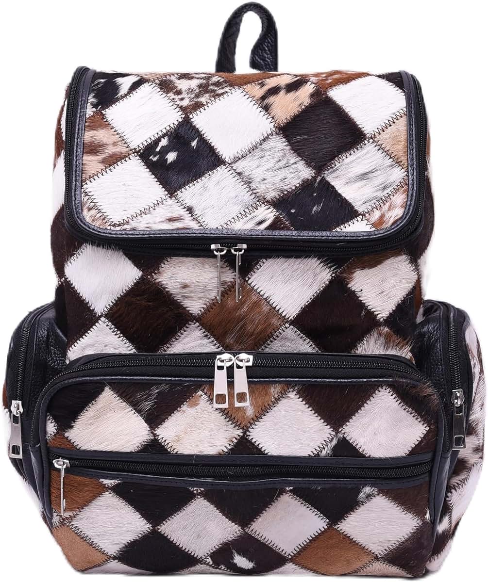 Cowhide Patchwork Diaper Backpack for Women - Daypack Travel Shoulder Bag