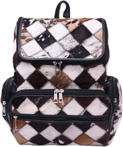 Cowhide Patchwork Diaper Backpack for Women - Daypack Travel Shoulder Bag
