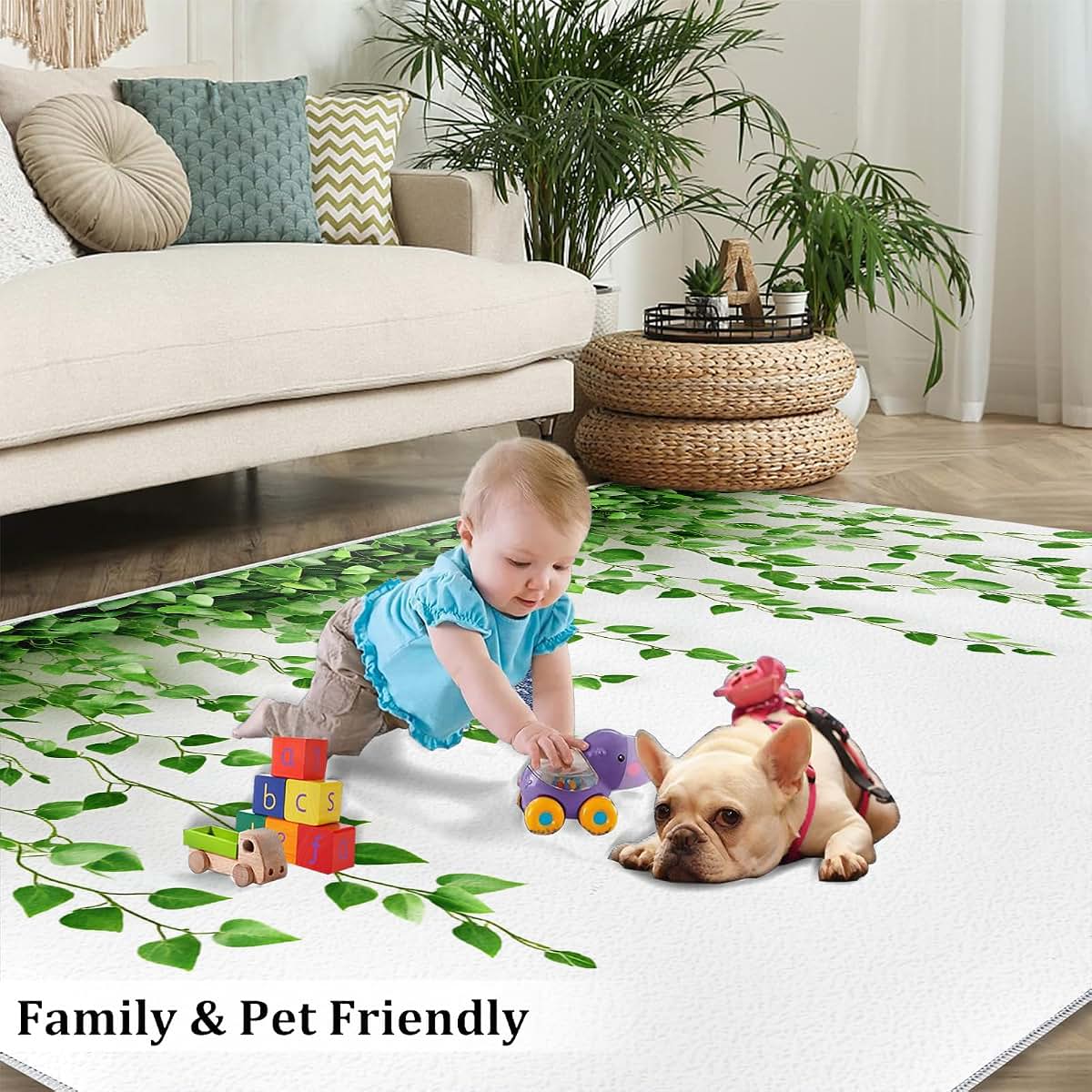 HYGIUID Green Eucalyptus Area Rugs 4x5 - Watercolor Botanical Elegance Rug for Entryway, Nature Leaf Washable Entry Way