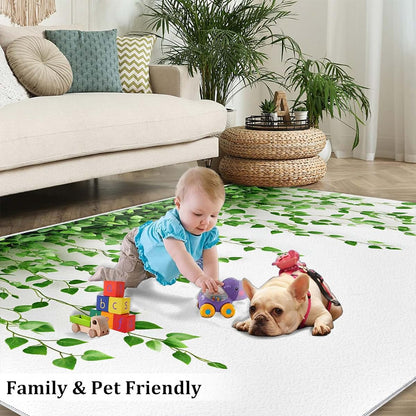 HYGIUID Green Eucalyptus Area Rugs 4x5 - Watercolor Botanical Elegance Rug for Entryway, Nature Leaf Washable Entry Way