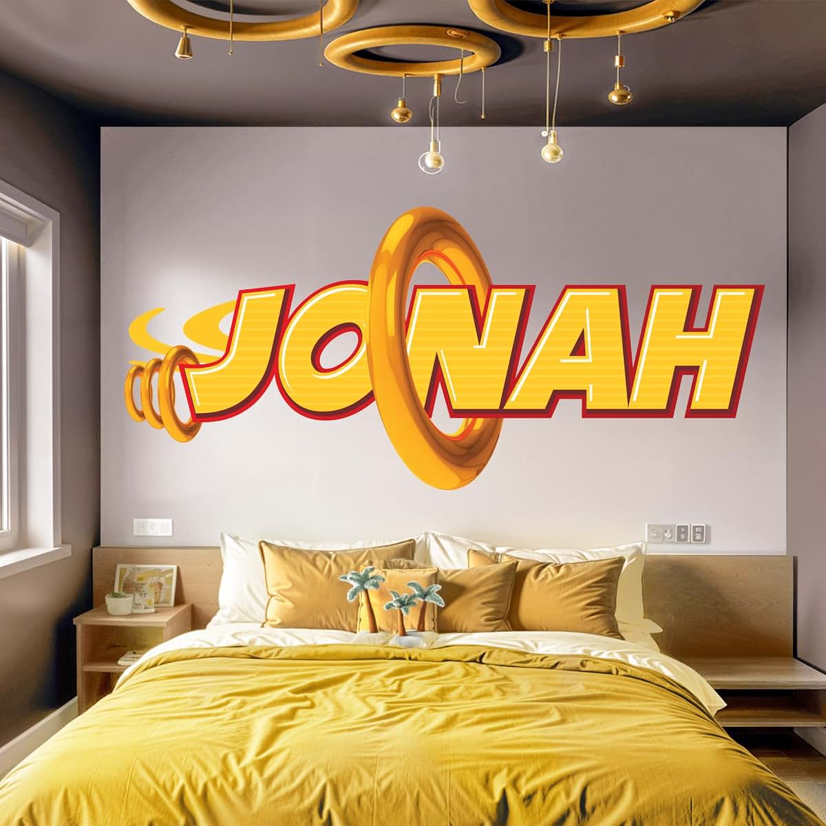 AdesiivoStudio Custom Yellow Motion Name Wall Decal – Personalized Peel and Stick Wall Sticker for Kids Room – Bright