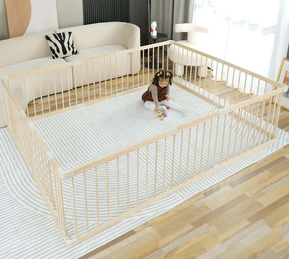 Smilebaby Baby Playpen Play Fence Gate Play Pen Wood Large,Playpens for Babies and Toddlers Kids Indoor,Baby Play Yards (photo 3)