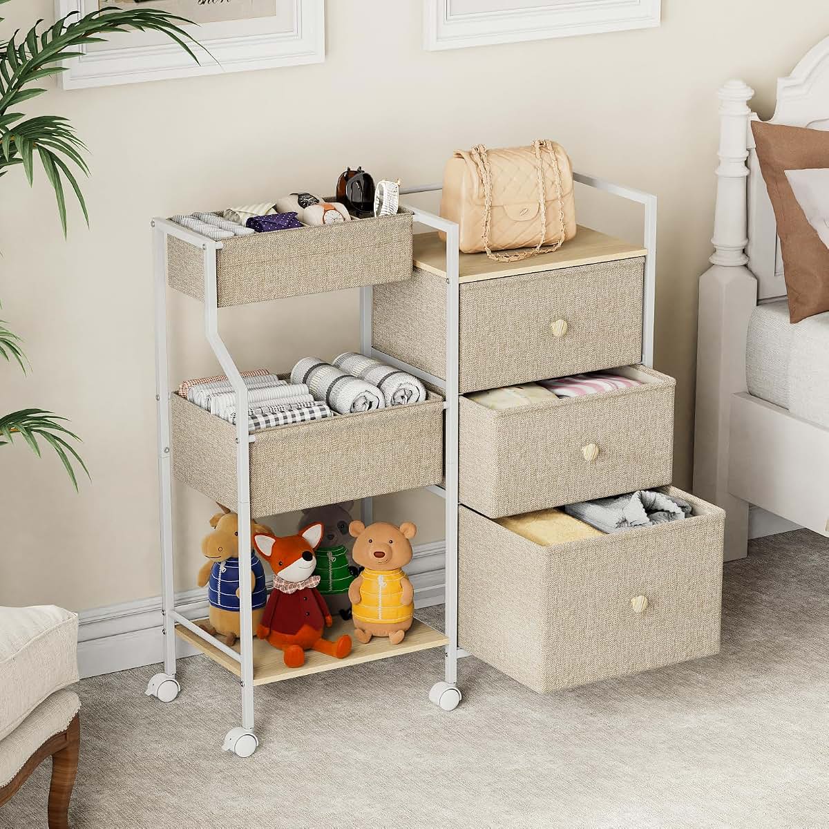 Modanais Baby Diaper Caddy Organizer Rolling Cart with Drawers, Off White (photo 4)