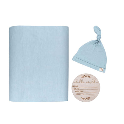 Blue Receiving Blanket and Hat Set for Newborn Boys