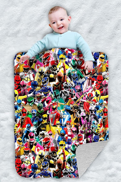 Power Rangers Crowd of Rangers Sherpa Baby Blanket 30x40 Inches