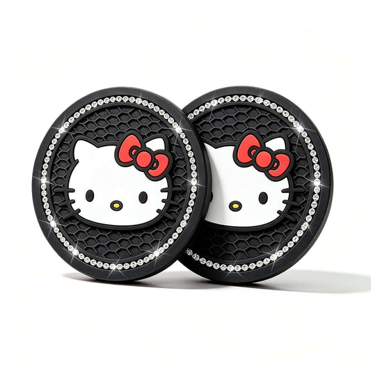 JinMynic 2PCS Cute Kitty Bling Rhinestone Car Cup Holder Coaster Black 2.75 Inch