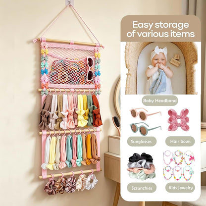 Kangaroo Headband Holder Hair Bows Organizer for Baby Girls, 15"L x 30"H Wall Hanging, Pink