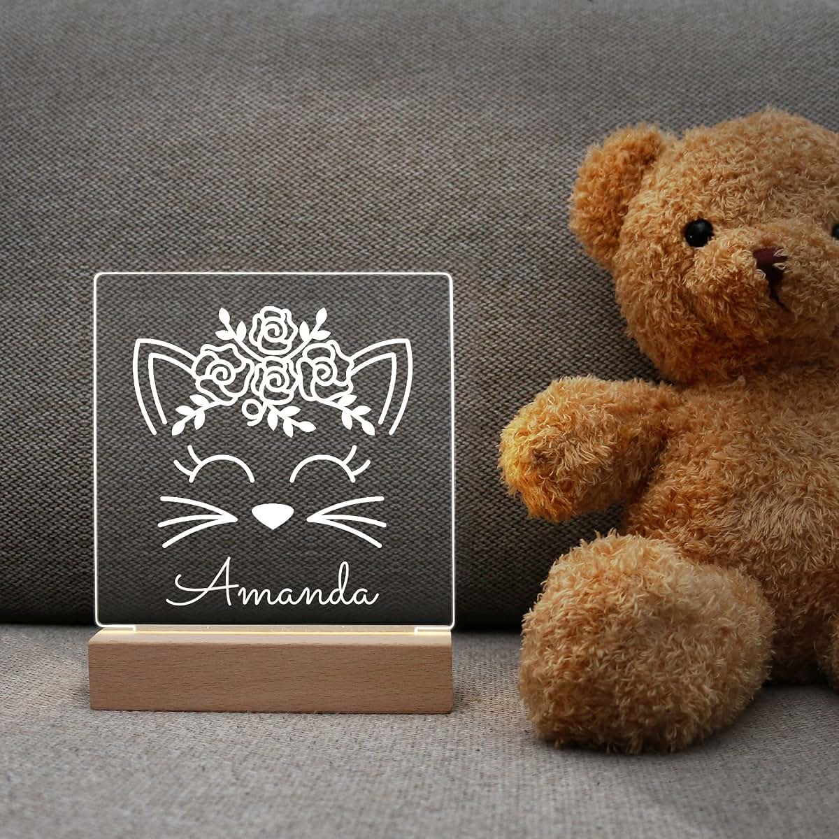 With Love From Julie Personalized Night Light for Kids Customized Gifts for Baby Nursery Lamp Bedroom Decor Cat Face (photo 2)