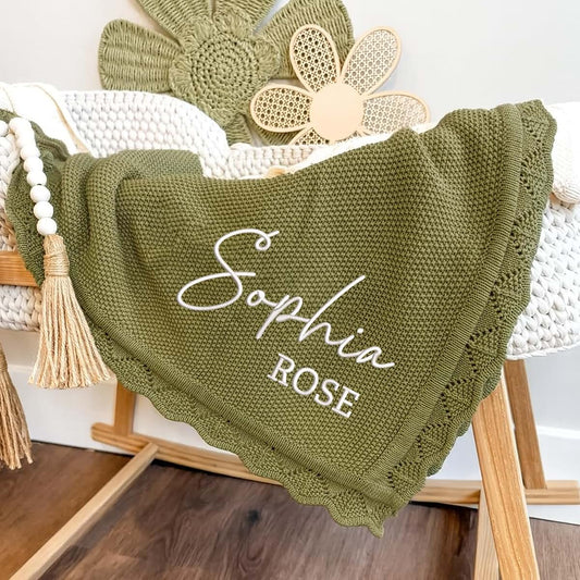 Noni Personalized Baby Blanket Embroidered with Name, Custom Knit Baby Blanket for Girls Boys, Newborn Baby Gift, Gift
