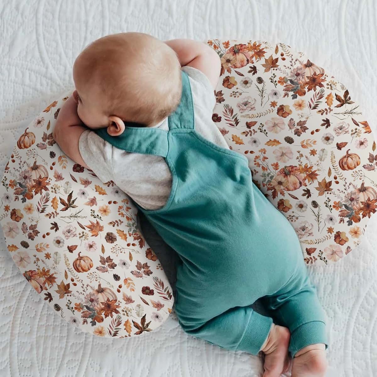 Retro Fall Pumpkins Boho Floral Leaves Nursing Pillow Covers for Baby