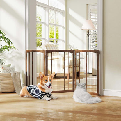 Freestanding 3-Panel Wooden Pet Gate for Small to Medium Dogs