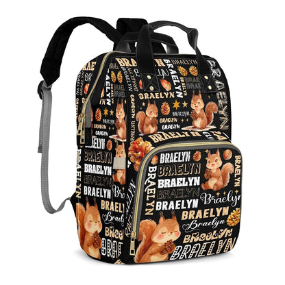YallLocoMo Personalized Diaper Bag Backpack Name Watercolor Squirrel Pinecone Monogram Clear Up Clutter: Big Capacity (photo 2)
