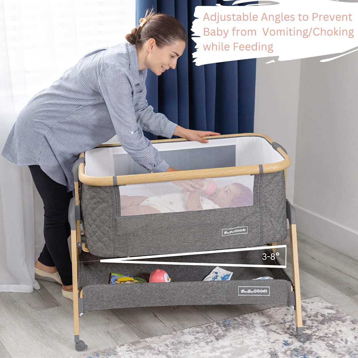 BaeBae Goods 3 In 1 Baby Bassinet With Wheels And Adjustable Height (photo 3)