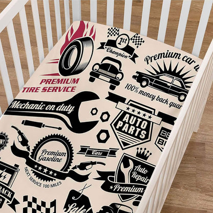 BabyOneStop Retro Car Repair Shop Fitted Crib Sheet, Microfiber
