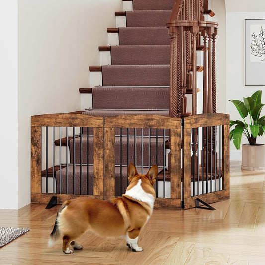 Hoobro Indoor Dog Gate With Support Feet, 3-Panel Freestanding Pet Fence