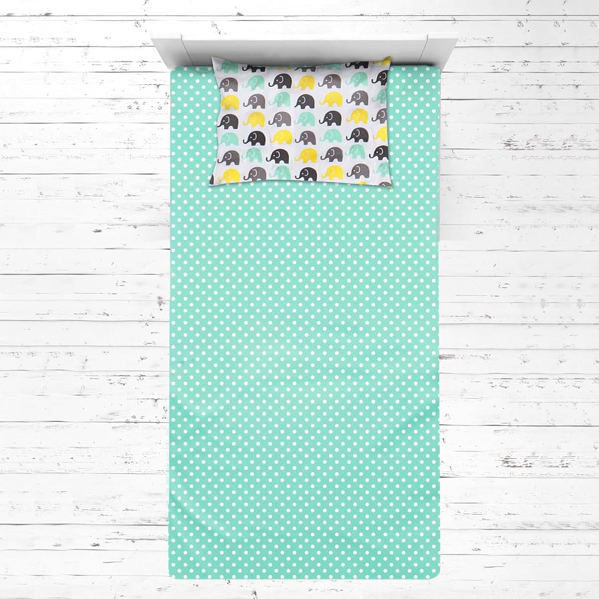 Bacati - Elephants 3 Pc Toddler Bedding Sheet Set (Mint/Yellow/Grey) (photo 3)
