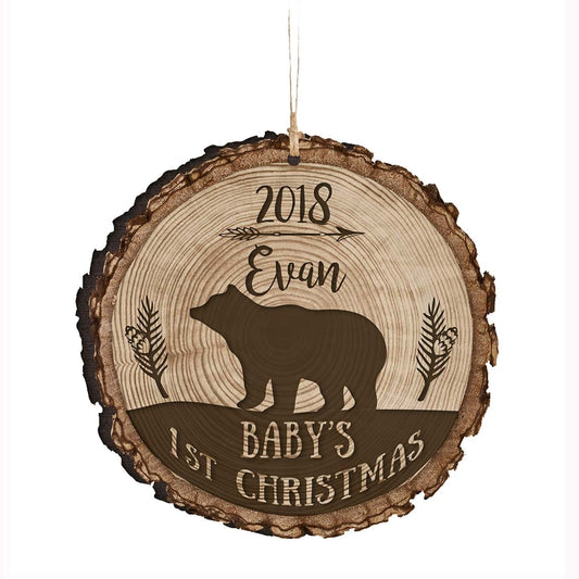Personalized Baby's First Christmas Round Barky Ornament New Parent Gift Ideas for Newborn Boys and Girl Custom