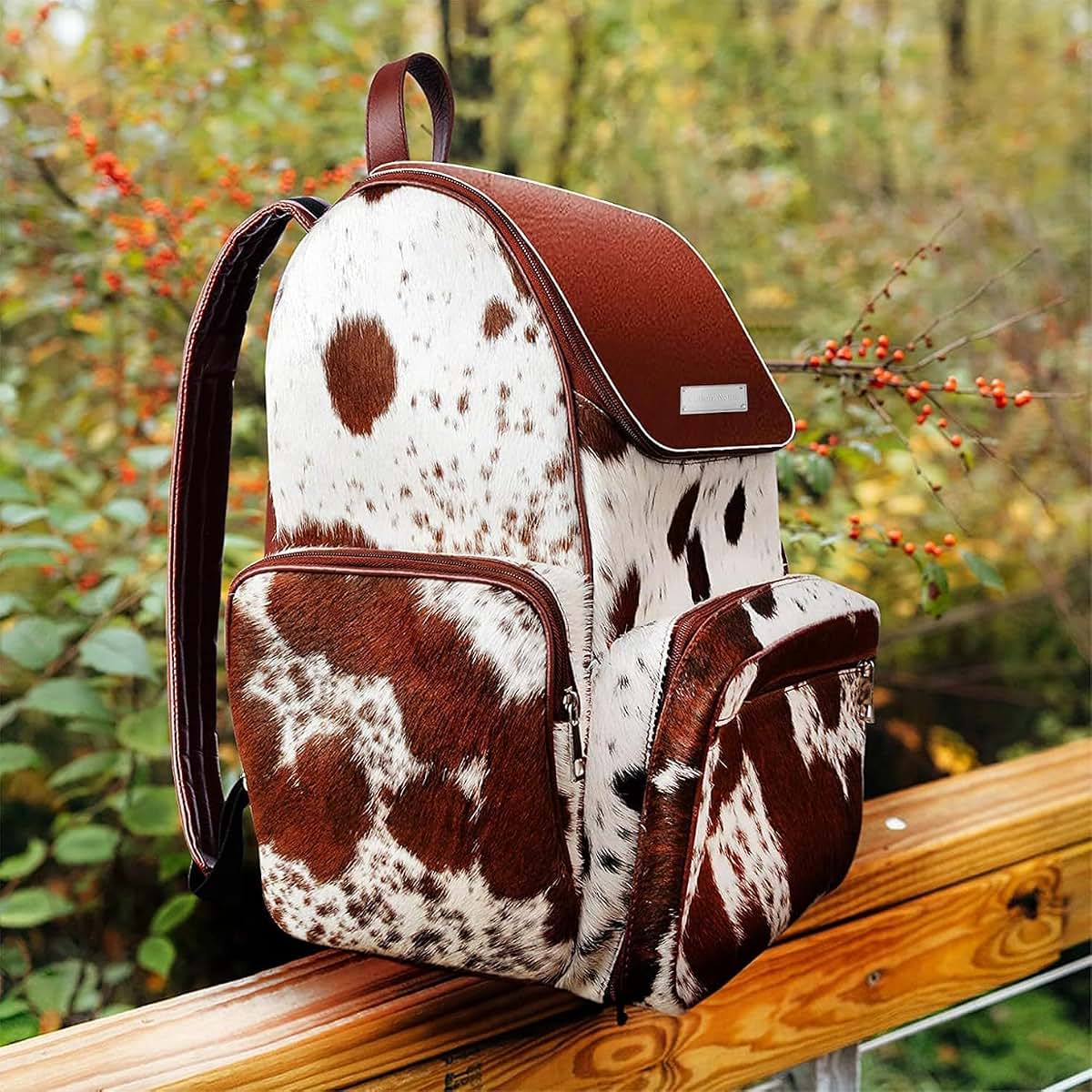 SLEEK SKINS Personalised Cowhide Diaper Bag Custom Name Cow Print Western Backpack (photo 3)