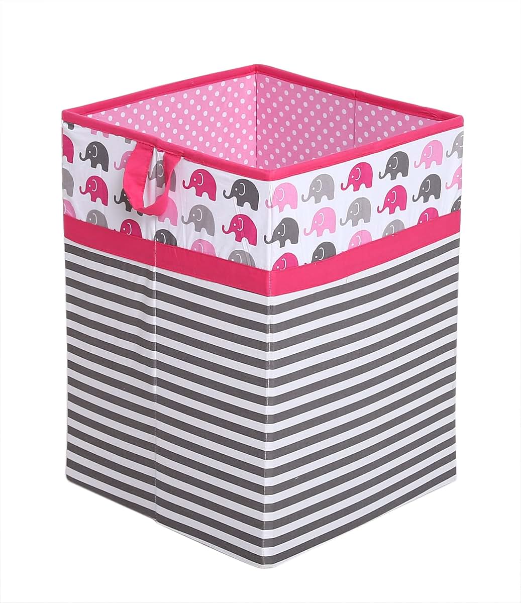 Bacati Collapsible Storage Hamper, Elephants, One Size 18 x 13 x 13 inches