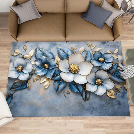 HYGIUID Florals Area Rug for Boys Room, 4x5 3D Floral Microfiber Carpet