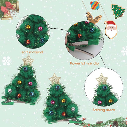 BabyOneStop Green Christmas Tree Hair Clips, 2-Pack with Pearl and Star Design for Girls