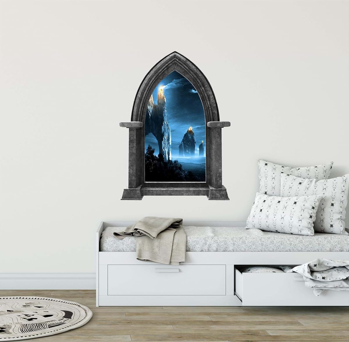 Stickit Graphix Castle Scape Beacons In The Night Granite 24 Inch 3D Window Wall Decal